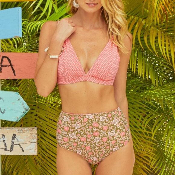 Cabana Life Jetties Beach Reversible triangle bikini top & high waist bottom S - Picture 5 of 12